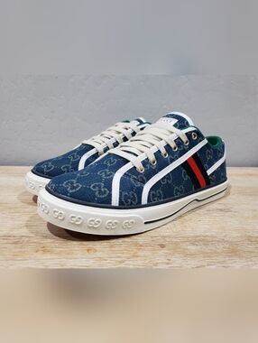 NWOB! GUCCI Men's Tennis 1977 GG Canvas Sneaker (45IT | 12) Blue/White